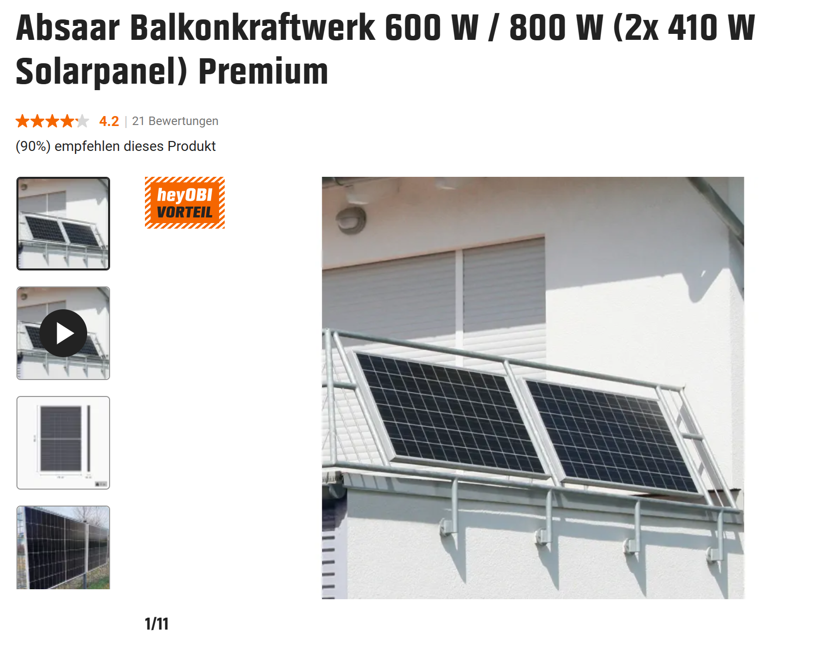Balkonkraftwerk-Set Absaar Balkonkraftwerk 600 W / 800 W (2× 410 W Solarpanel) Premium – Premium-Komplettset · 2× 410 W Solarpanele · 800 W Einspeisung