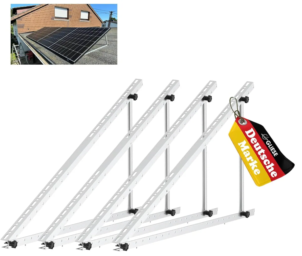 Balkonkraftwerk-Halterung GLIESE Balkonkraftwerk Halterung 118 cm (2er Set) – 0% MwSt. – verstellbarer Winkel 0° bis 90° für Flachdach, Garten & Wand