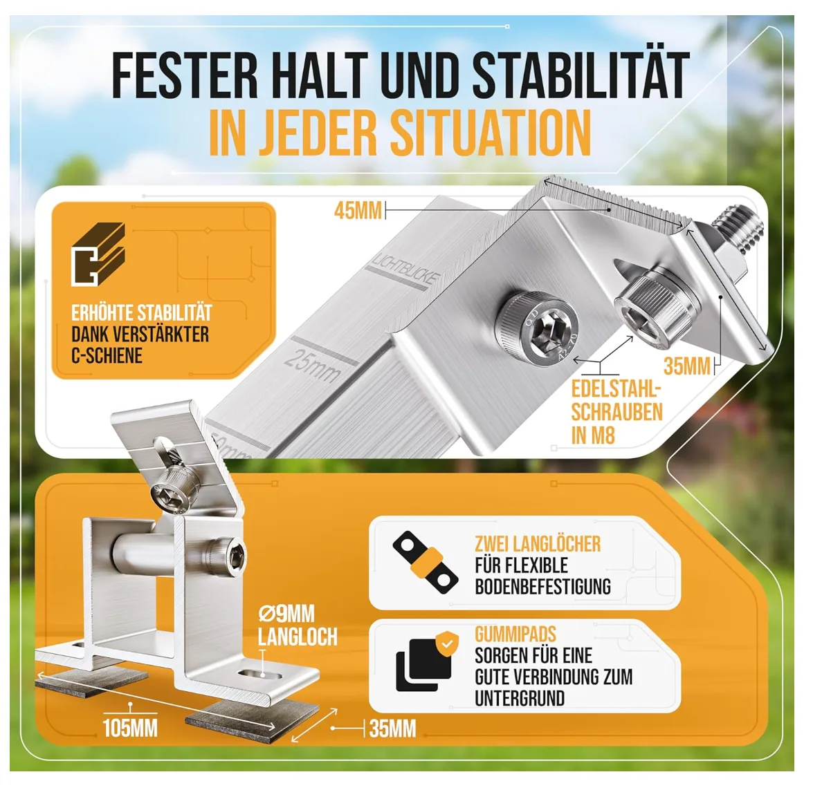 Balkonkraftwerk-Halterung Lichtblicker Balkonkraftwerk Halterung (42–70 cm) – 0% MwSt. – verstellbar für Flachdach, Wand und weitere Montagearten