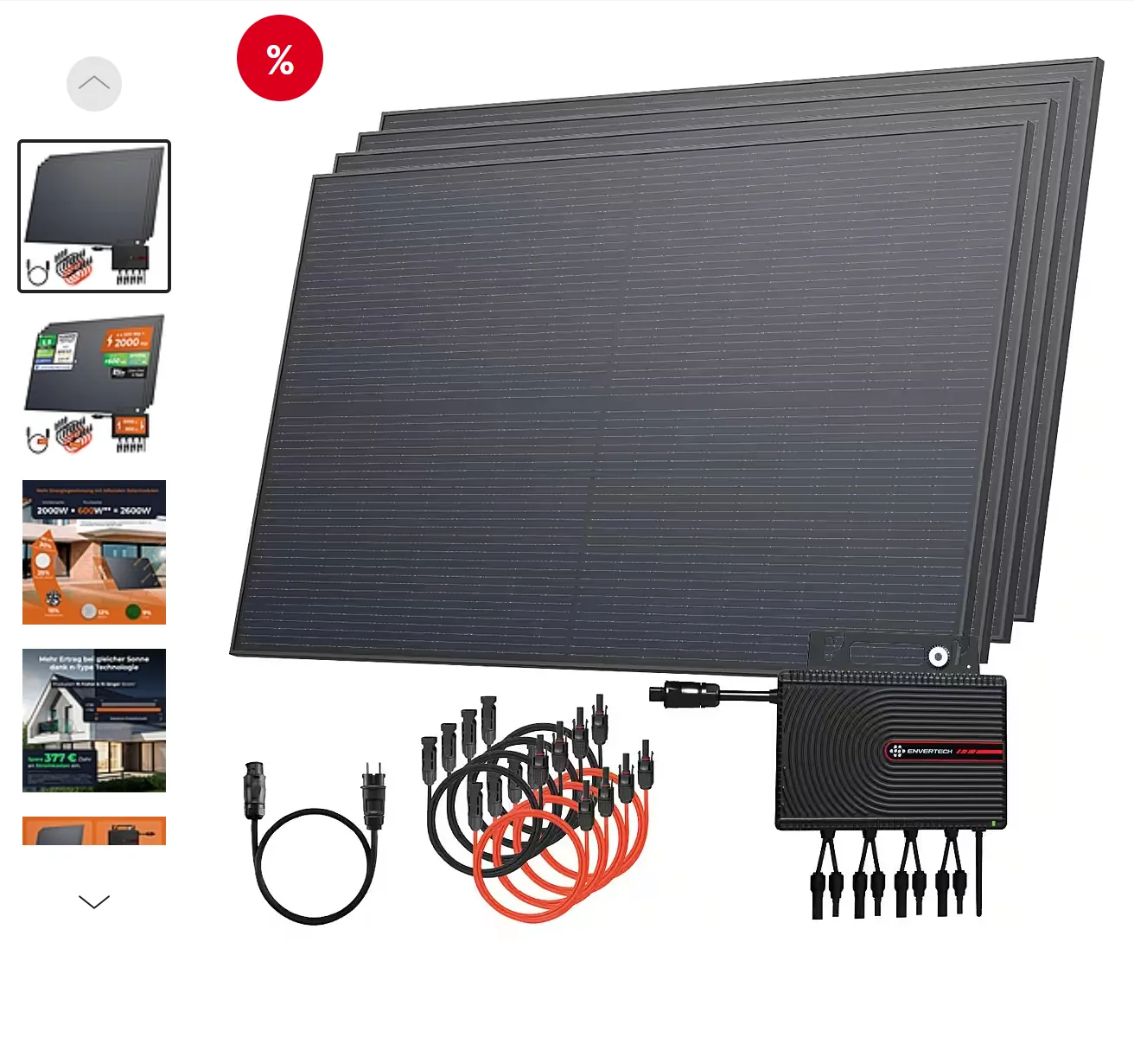 Balkonkraftwerk-Set Solarway Balkonkraftwerk 2000Wp / 800W mit Envertech Wechselrichter – Komplettset – 4× 500 Wp bifazial + flexibler Envertech WR (bis 2000 W)
